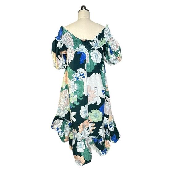 Cara Cara Zinnia Green Floral Off the Shoulder Midi Dress| Size 6 - Picture 4 of 11